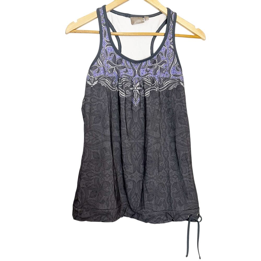 Athleta Black Periwinkle Floral Print Sleeveless Scoop Neck Racerback Tank Top S